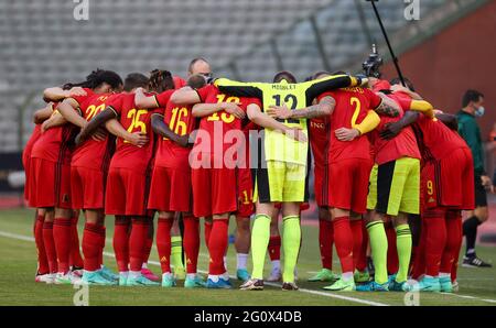 Belgiens Spieler beim Start eines Freundschaftsspiels der belgischen Fußballnationalmannschaft Red Devils und der griechischen Nationalmannschaft, in Brüssel, Teil abgebildet Stockfoto