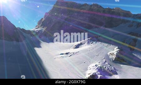 Mountain Snow Sun Ray Illustration, 3d Rendering Stockfoto