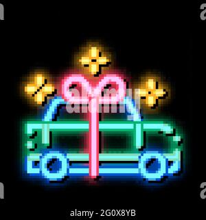 Auto Geschenk Geschenk Neon leuchten Symbol Illustration Stock Vektor
