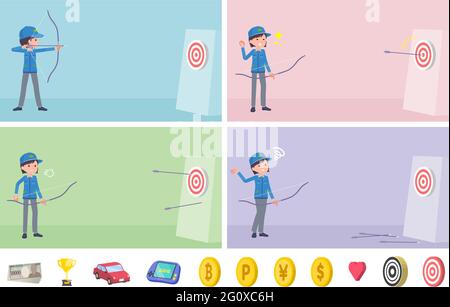 Ein Satz von Delivery Woman mit einem Pfeil und Bogen zielen.Es ist Vektorgrafik so einfach zu bearbeiten. Stock Vektor