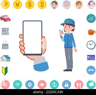 Ein Satz von Delivery Woman auf einem Smartphone-Bildschirm.Es ist Vektorgrafik so einfach zu bearbeiten.das Innere des Bildschirms ist transparent, so dass es einfach zu passen. Stock Vektor