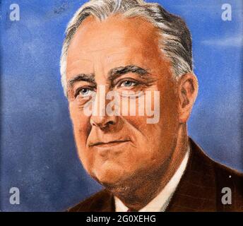 Ein Porträt von Franklin Roosevelt, gezeichnet für das britische Informationsministerium vom österreichischen Künstler William Timym Stockfoto