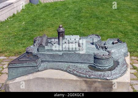 Bronze-Modell der Burg und Festung Sparrenburg, Bielefeld, Nordrhein-Westfalen, Deutschland Stockfoto