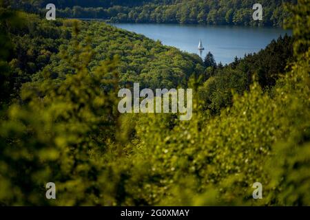 Ein Segelboot auf dem großen See in deutschland Stockfoto