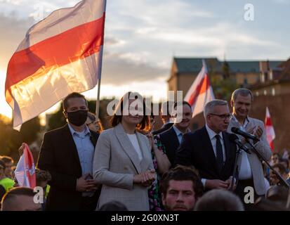 Warschau, Polen - 03. Juni 2021: Porträt der weißrussischen Oppositionsführerin Sviatlana Tsikhanouskaya nimmt an einem Protest gegen die politische Situation in Teil Stockfoto