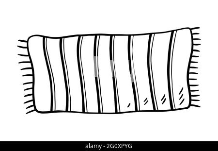 Strand gestreiftes Handtuch isoliert auf weißem Hintergrund. Vektor-handgezeichnete Illustration im Doodle-Stil. Perfekt für Ihr Projekt, Karte, Logo, Dekorationen. Stock Vektor