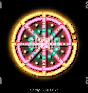 „Cut Pizza“-Symbol mit Leuchtreklame Stock Vektor