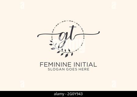 GT Beauty Monogramm und elegantes Logo Design Handschrift Logo der ersten Unterschrift, Hochzeit, Mode, Blumen und botanische mit kreativen Vorlage. Stock Vektor