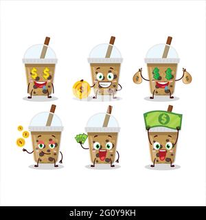 Schokoladenkaffee mit boba-Zeichentrickfigur mit niedlichem Emoticon bringt Geld. Vektorgrafik Stock Vektor