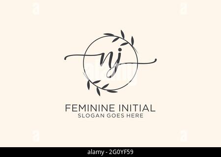 NJ Beauty Monogramm und elegantes Logo Design Handschrift Logo der ersten Unterschrift, Hochzeit, Mode, Blumen und botanischen mit kreativen Vorlage. Stock Vektor