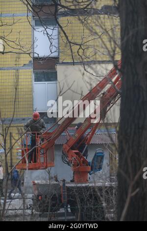 Arbeitsstraße in der Stadt, in der die Menschen arbeiten Stockfoto