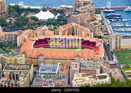 Stade Louis II AS Monaco FC Stadion Luftaufnahme, Fontvieille, Monaco. Stockfoto