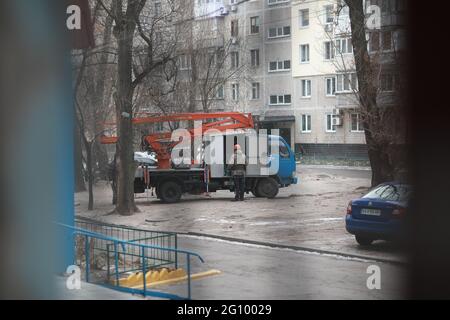 Arbeitsstraße in der Stadt, in der die Menschen arbeiten Stockfoto