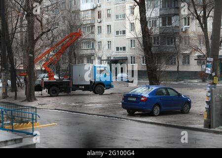 Arbeitsstraße in der Stadt, in der die Menschen arbeiten Stockfoto