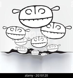 Vektor-Illustration von fremden eindringenden Monster Gesichter Stock Vektor