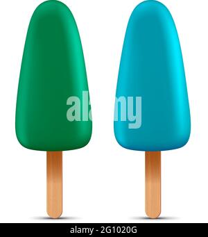 Set von hellen realistischen hausgemachten gefrorenen Eis Eis Eis, Vektor realistisch saftig Eis Symbol Stock Vektor
