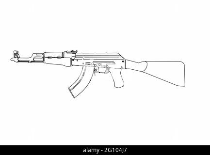 Strichgrafik einer AK47 in Schwarzweiß für Logo, Schild, Apps oder Website, isolierter Logo-Vektor Stock Vektor