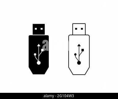 USB Speed Connector-Kabel oder USB-Stick Line Art-Zeichen, Logo oder Symbol für Apps, Logo, Schild oder Website-Vektor in schwarz-weiß isoliert Stock Vektor