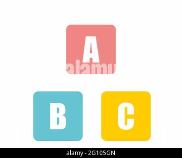 Kinder spielen Spielblöcke mit Buchstaben in verschiedenen Farben für Schilder, Logos, Apps oder Websites Stock Vektor