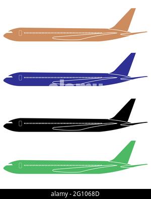 Flugzeug-Logo in verschiedenen Farben, Passagierflugzeug Vektor-Illustration. Jet-Flugzeug. Stock Vektor