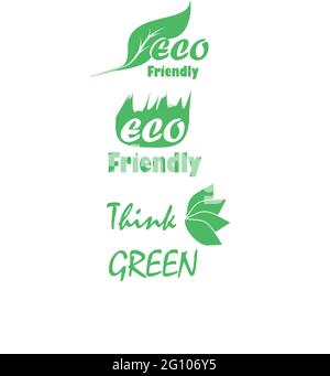 UMWELTLOGOS und das Logo „Think Green“. Farbiger Vektor. Stock Vektor
