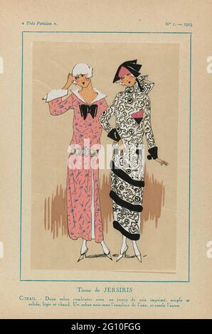 très Parisien, 1923, Nr. 1: Tissus de Jersiris .... Zwei Formen aus Jersey. Druck aus dem Modemagazin Très Parisien (1920-1936). Stockfoto