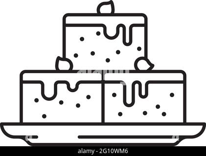 Karamell-Brownie-Kuchen-Stapel auf einer Platte Vektorlinie Symbol für Brownie Day am 8. Dezember Stock Vektor