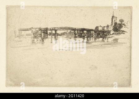 Die kleine putney-Brücke; die kleine Putney. Brücke über die Themse, eine Kirche am rechten Ufer. Stockfoto