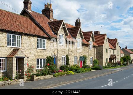 Reihe von Häusern im Landestendorf Hovingham, North Yorkshire, England Stockfoto