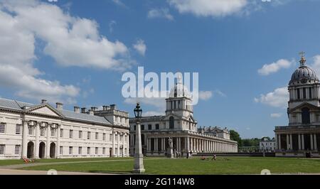 Greenwich Naval College, London, 2021. Das Old Royal Naval College ist das architektonische Herzstück von Maritime Greenwich, einem Weltkulturerbe in G Stockfoto