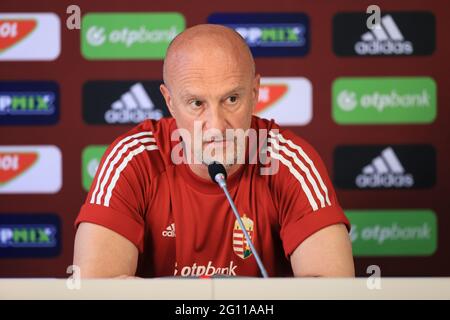 Budapest, Ungarn. Juni 2021. Ungarns Bundestrainer Marco Rossi hielt eine Pressekonferenz ab, die ungarische Männer-Nationalmannschaft wird am 4. Juni ein Vorbereitungsspiel gegen Zypern spielen. Quelle: Gabriella Barbara/Alamy Live News Stockfoto