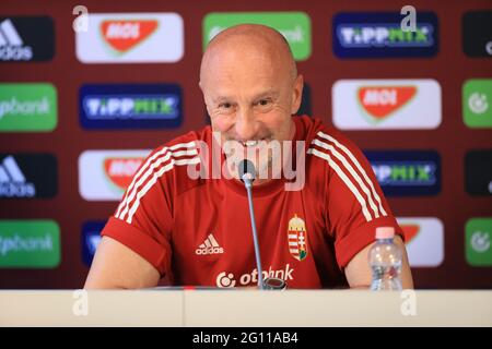 Budapest, Ungarn. Juni 2021. Ungarns Bundestrainer Marco Rossi hielt eine Pressekonferenz ab, die ungarische Männer-Nationalmannschaft wird am 4. Juni ein Vorbereitungsspiel gegen Zypern spielen. Quelle: Gabriella Barbara/Alamy Live News Stockfoto