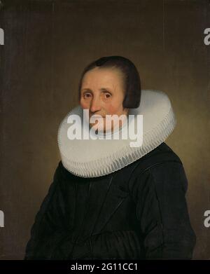 Porträt von Margaretha de Geer (1585-1672); Margaretha de Geer (1585-1672), Ehefrau oder Jacob Jacobsz. Reise. Porträt von Margaretha de Geer, Ehefrau von Jacob Trip, halbiert mit einem großen Spitzenkragen und einer schwarzen Mütze auf dem Kopf. Stockfoto