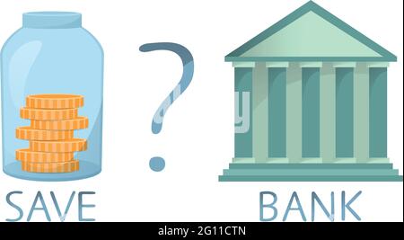 Sparen Sie Geld oder gehen Sie zur Bank, Entscheidungen treffen, sparen und erhalten Darlehen, Vektor, Illustration Stock Vektor