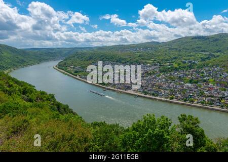 Der kleine Kurort Bad Salzig liegt an der historischen Römerstraße, Rheinland-Pfalz, Deutschland Stockfoto