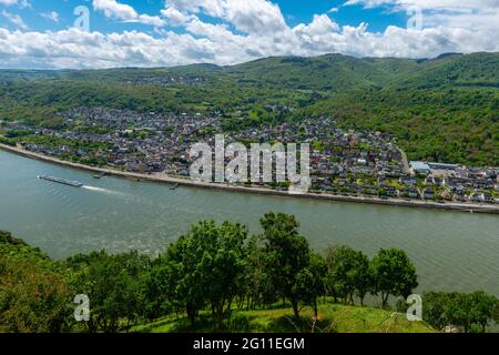 Der kleine Kurort Bad Salzig liegt an der historischen Römerstraße, Rheinland-Pfalz, Deutschland Stockfoto