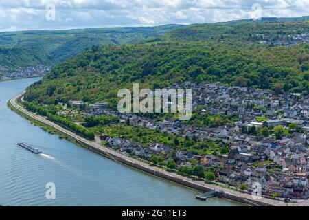 Der kleine Kurort Bad Salzig liegt an der historischen Römerstraße, Rheinland-Pfalz, Deutschland Stockfoto