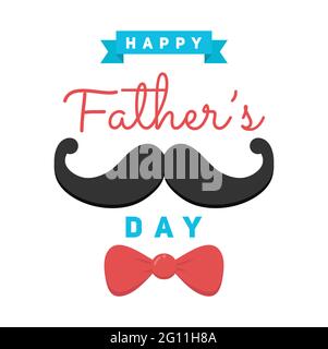 Glücklicher Vatertag Typografie Vektor Illustration. Vatertag Text mit Schnurrbart und Bogen. Stock Vektor