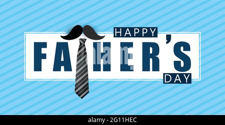 Happy Father's Day Vektorgrafik mit Schnurrbart und Krawatte Hintergrund. Banner zum Vatertag. Stock Vektor