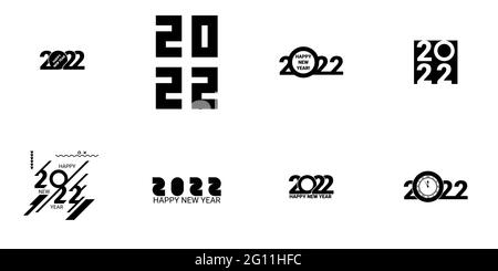 Sammlung von 2022 Zeichen für ein glückliches neues Jahr. Grußkartenvorlage, Broschürenvorlage. Großes Set Logo Text Design. Vektor auf isoliertem weißem Hintergrund. Jahr Stock Vektor