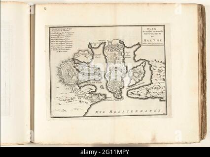 Grundriß von Valletta, ca. 1702; Plan des Vieilles et Nouvelle Fortifications de Malthe (...); Les Forces de l'Europe, Asie, Afrique et Amerique, Ou Beschreibung des Principales Villes Avec Leurs Fortifications. Dessignées PAR LES MEILLEURS Ingenieure, private Party Celles Qui sont Sous La Domination de la France (...) Et Ornées the plusieurs Superbes Edifes. Karte der Verstärkungen in und um Valletta, der Hauptstadt von Malta. Tafel Nr. 151 im Bild im Kontext von insgesamt 276 nummerierten Tafeln namhafter starker Städte und Festungen im Kontext des Spanischen Erbfolgekrieges. Stockfoto