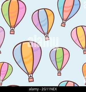 Nahtloses Muster mit bunten Luftballons mit Umriss am Himmel, naiver und einfacher Hintergrund, niedliche Vektor-Illustration für Kinder Stock Vektor