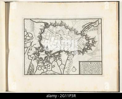 Karte von Lille, ca. 1693-1696; Lille, Ryssel and Flamand, Ville Forte des Pais Bas, située Dans Le Comté de la Flandre (...); Le Theatre de la Guerre, Dance Les Pays-Bas, Ou Representation des Principales Villes Qui sont and Flandres, Hennegau, Brabant & c. Avec Leurs Befestigungsanlagen (...) Premier Volume. Karte der Verstärkungen der flämischen Stadt Lille (Rijssel). Ist Teil des ersten Teils des Bildes: Le Theatre de la Guerre, Dance Les Pays-Bas, veröffentlicht im Jahr 1696. Dieser Abschnitt enthält 25 Tafeln mit Plänen (von Sébastien Le Prercent, Seigneur de Vauban) aus renommierten starken Städten und f Stockfoto