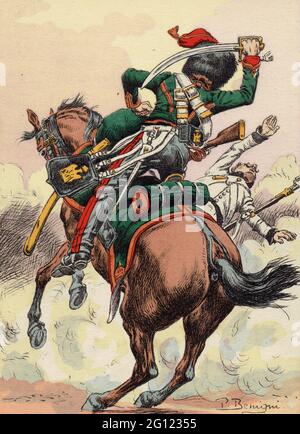 chasseur à cheval de la Vieille Garde en tenue de campagne 1814 Stockfoto