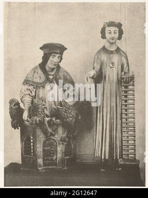 Statue aus polychromer Eiche / Daniel in der Löwengrube; Auswahl von religiösen Gegenständen des Mittelalters und der Renaissance. Stockfoto