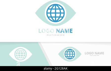 Kombination aus Vector Eye und Globe Logo. Einzigartige Designvorlage für das weltweite Logo. Stock Vektor