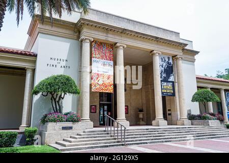 Florida South FL St. Petersburg Museum of Fine Arts Gebäude außen Stadt Wahrzeichen Eingang ionische Säulen Ausstellung Banner Stockfoto