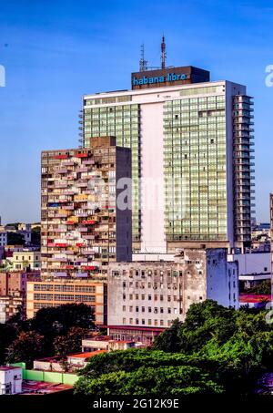 Ex Havana Hilton und andere Gebäude in Havanna, Kuba Stockfoto