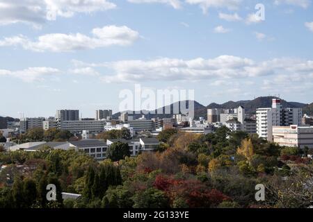 KYO, JAPAN - 17. Dez 2019: Himeji, Japan- 30. Nov, 2019: Luftaufnahme der Himeji Residenz in der Innenstadt von Himeji Schloss in Hyogo, Japan. Stockfoto