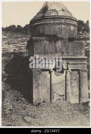 Graftombe van Absalom in Dal van Josafat Te Jeruzalem; Jerusalem. Josaphat Valley. Details des Grabes von Absalom. Plaat Uit Boek Auguste Salzmann, Jerusalem. Epochen Judaisch, Römisch, Christlich, Arabisch ... Stockfoto